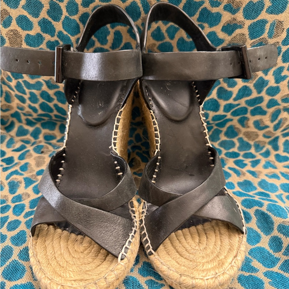Black Leather Espadrille Sandals